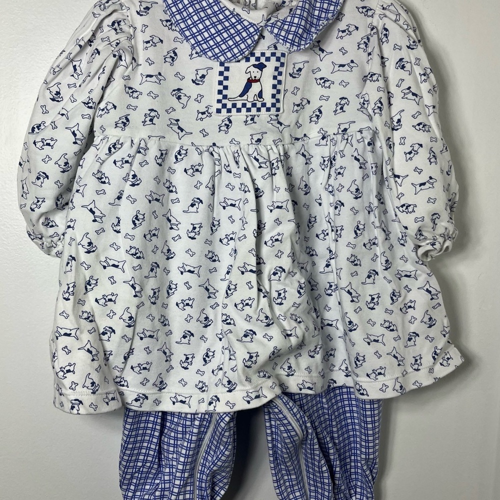 New Potatoes 18M Blue Dog Print Bishop Set Bloomer Pants Outfit Boutique